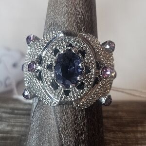 Purple Oval Cut CZ Ornate 925 Stamped Sz 6 NWT Chunky Scroll Statement Ring